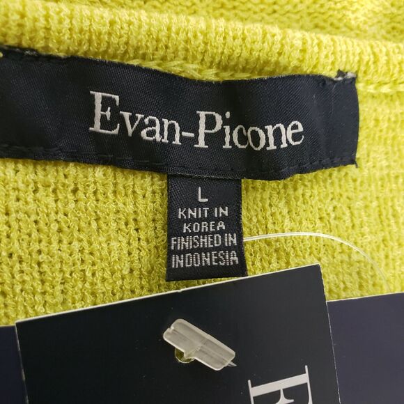 Evan Picone Womens Top Large Open Mesh Knit Yellow Green Short Sleeve Sweater - Picture 8 of 11